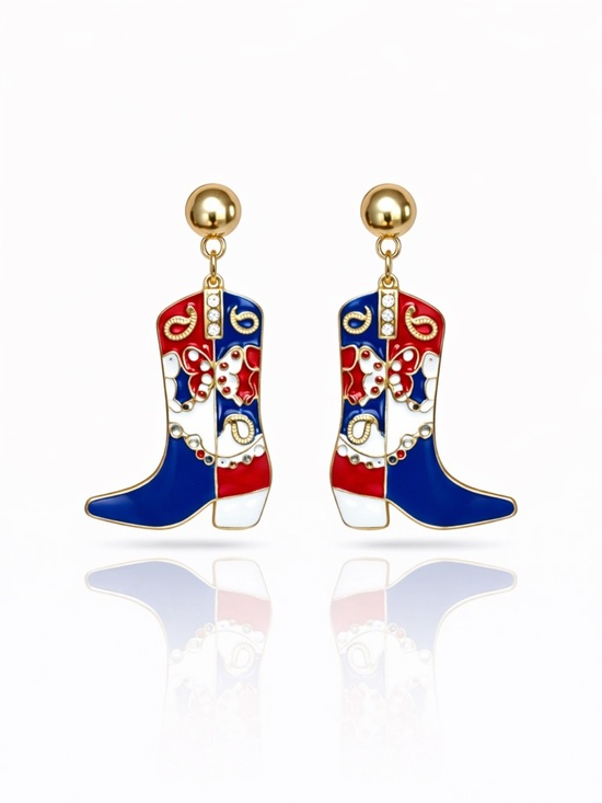 Anthropologie Jewelry - Gold Red, White & Blue Cowgirl Boot Drop Earrings